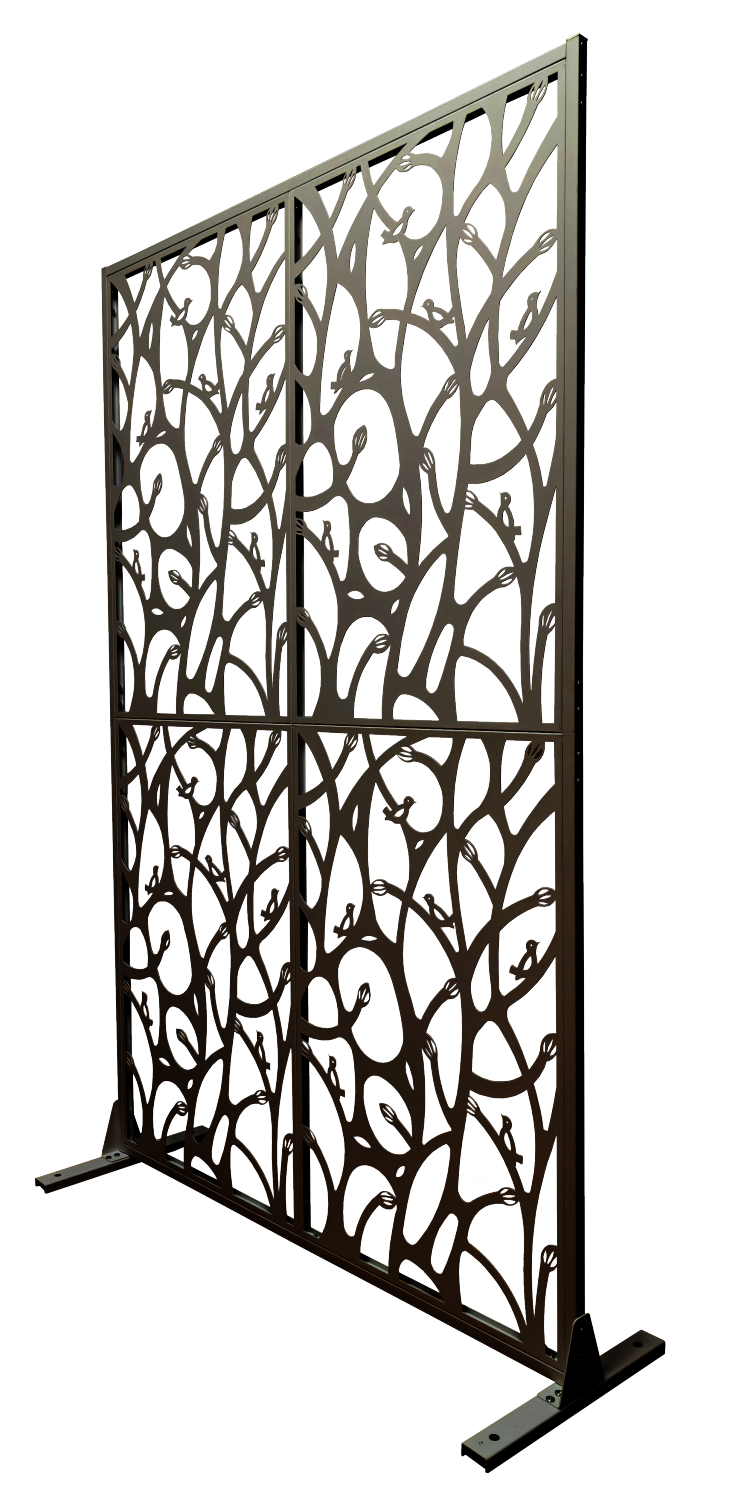 Metal Privacy Screens W3.8Ft X H6Ft Outdoor And Indoor Divider With Free Standing Decorative Privacy Screen For Balcony Patio Garden Room Divider, Black Bird Shape
