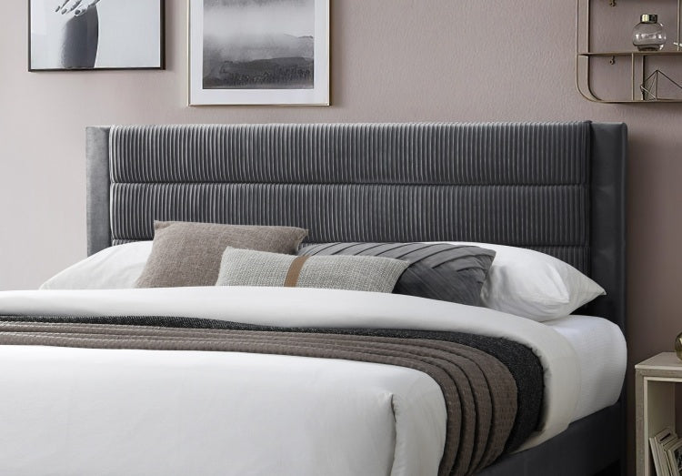 Luxury Contemporary Look 1Pc Full Size Bed W Storage Drawer Charcoal Corduroy Headboard Bedframe