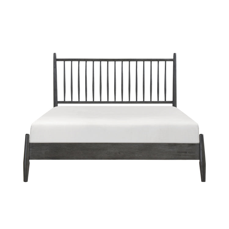 Mid Century Modern Design Queen Platform Bed 1Pc Gray Finish Wooden Bedroom Furniture Vertical Slats Headboard, Bed In A Box