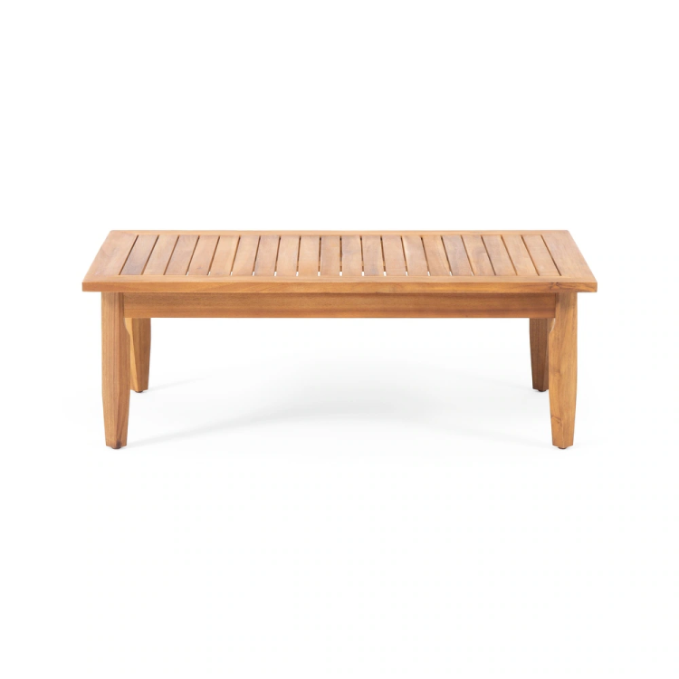 Aston Outdoor Mid Century Modern Cushioned Acacia 4 Seat Chat Set Loveseat & Coffee Table & Club Chair Teak Finish Cream Cushion