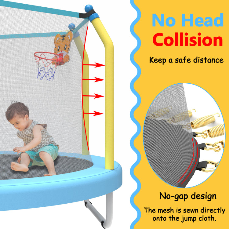 55 Inch Trampoline For Kids Indoor & Outdoor Small Toddler Trampoline With Basketball Hoop