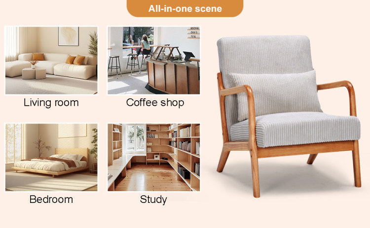 Mid Century Modern Accent Chair, Arm Chair Living Room Chairs With Pillow Upholstered Reading Chair With Solid Wood Frame & Living Room Bedroom Balcony Beige