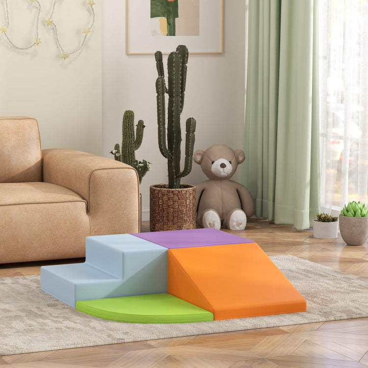 Qaba Foam Play Set For Toddlers And Children, Easy To Clean 4 Piece Soft Indoor Climber & Safe Kids Climbing Set For Crawling Or Sliding, Assorted