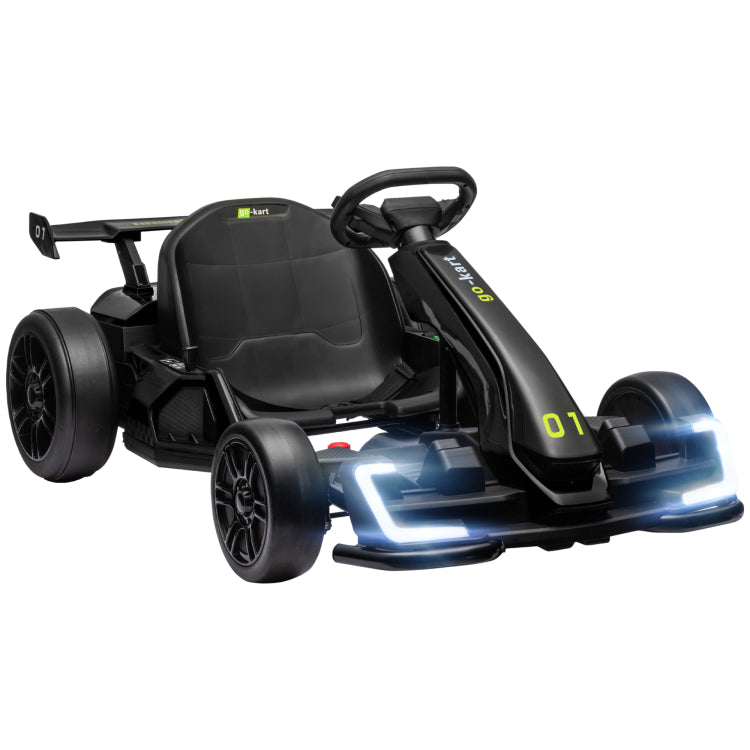 Aosom 24V 7.5 Mph Electric Go Kart With Adjustable Seat, Drifting Car Battery Powered Ride On Toy Outdoor With Slow Start, Button Start, Music, Honking Horn, Lights, For 6 12 Years Old, Black