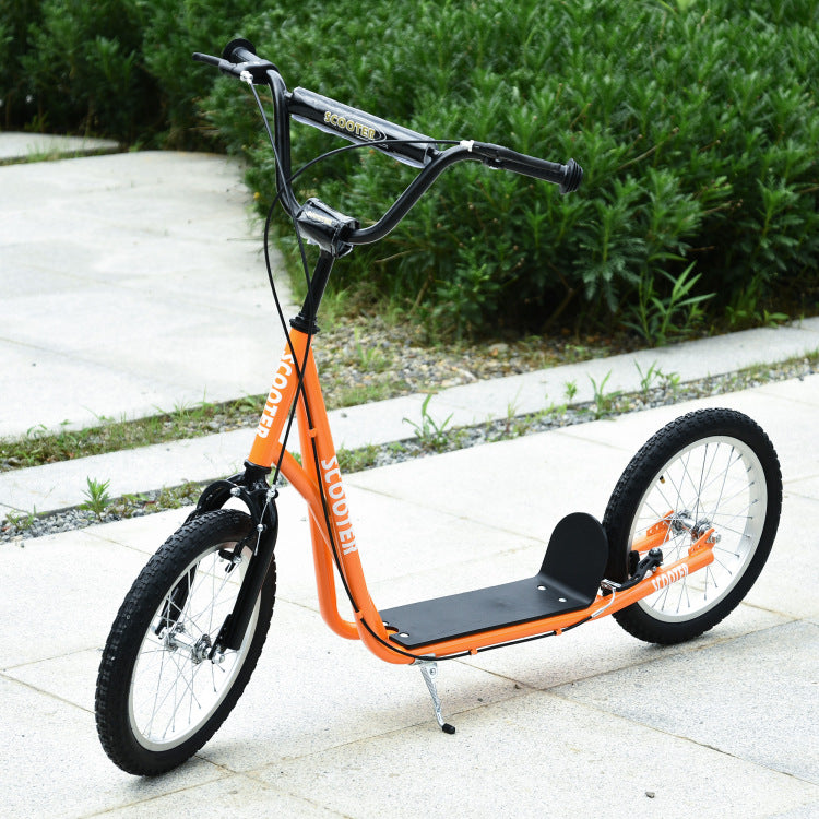 Aosom Youth Scooter Kick Scooter For Kids 5 With Adjustable Handlebar 16" Front And Rear Dual Brakes Inflatable Wheels, Orange