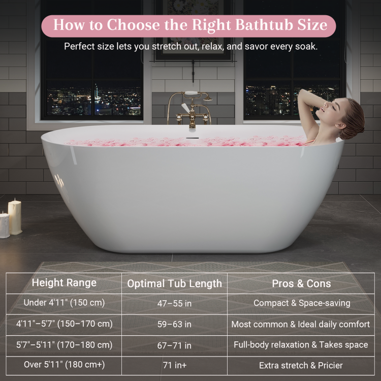 63" Acrylic Freestanding Bathtub, Oval Deep Soaking Bathtub With Center Pop Up Drain & Integrated Overflow, Contemporary Stand Alone Bath Tub For Bathroom Spa Or Home Upgrade, Glossy White Th 26A09