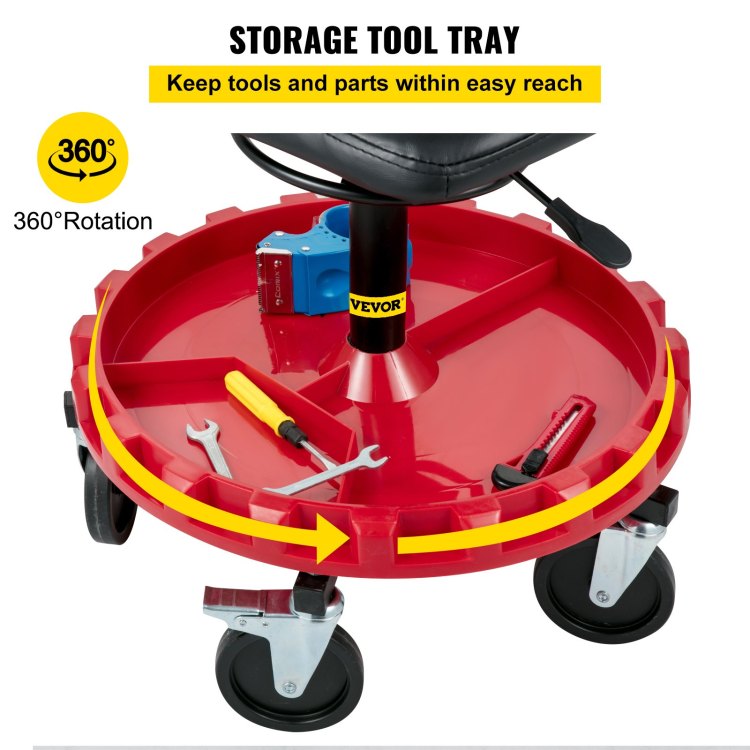 Rolling Gear Seat, 300Lbs Capacity, 18" 23" Height Adjustable, Mobile Mechanic Garage Stool With Tool Tray And 5" Casters, Pneumatic Stool For Workshop, Garage, Auto Repair Shop