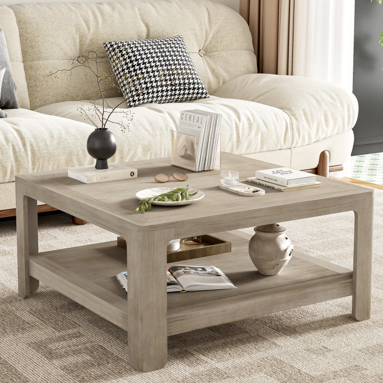 Square Coffee Table With Storage,Light Ash