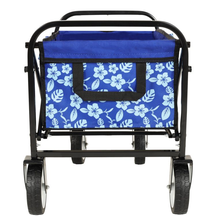 Minimeetall Colorful Collapsible Foldable Wagon Cart With Strapping System, Beach Wagon ,Utility Wagon Grocery Cart Camping Shopping Sports Gardeing Fishing Supports 225Lbs,Blue Flower
