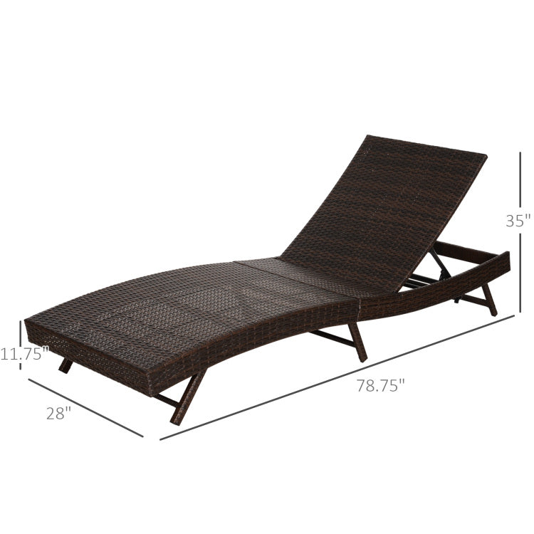 Outsunny Patio Chaise Lounge, Pool Chair With 5 Position Adjustable Backrest & Cushion, Outdoor Pe Rattan Wicker Sun Tanning Seat, 78.75" X 28" X 35", Coffee