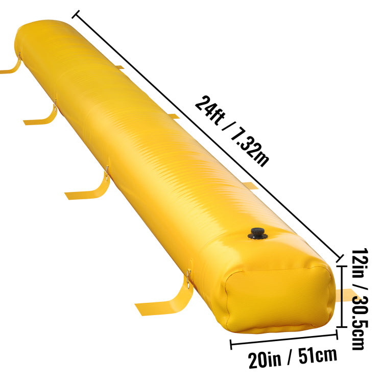 Flood Bag, 24 Ft Length X 12 In Height, Reusable Pvc Water Diversion Tubes, Lightweight With Excellent Waterproof Effect Used For Doorways, Garages, Yellow