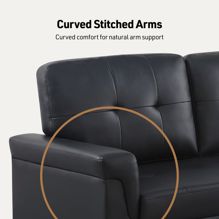 Lucca 84"W Black Vegan Leather Modern Reversible Sleeper Sectional Sofa With Storage Chaise