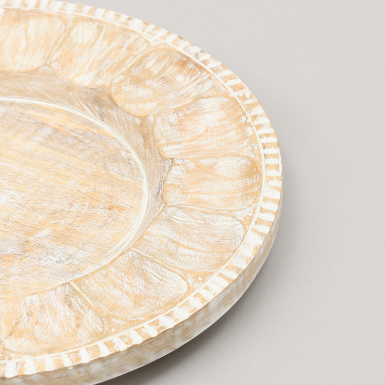 Handcrafted 13" Wood White Charger Plate Wooden Dinning Placemat Artisan Wood Tableware