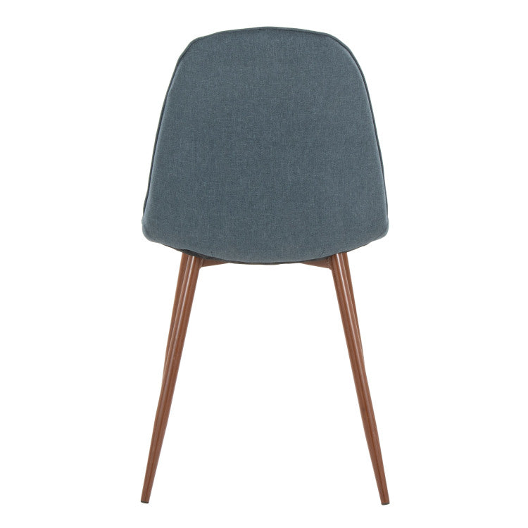 Mid Century Modern Dining Accent Chair In Walnut And Blue Fabric Set Of 2