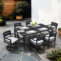 7 Piece Outdoor Patio Aluminum Furniture, Modern Dining Set, Including 4 Dining Chairs & 2 Swivel Rockers Sunbrella Fabric Cushioned And Rectangle Dining Table With Umbrella Hole, Ember Black