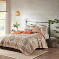 6 Piece Reversible Quilt Set With Throw Pillows Orange Full Queen