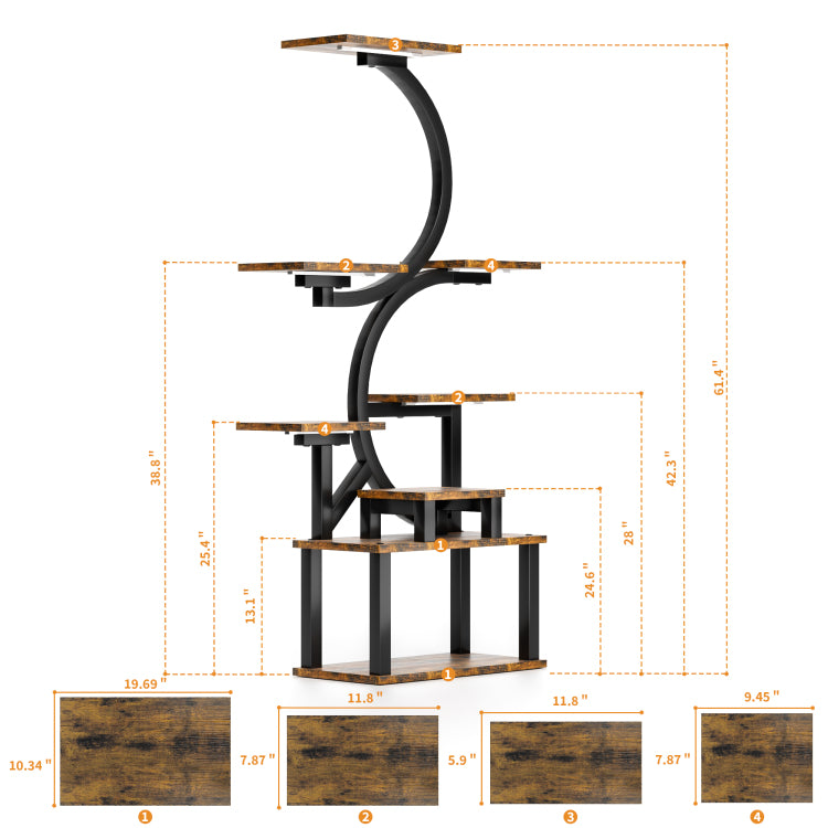 8 Tiered Indoor Plant Stand With 5 Grow Lights, 10 Level Stepless Dimming, Durable Thickened Metal Steel Pipe 0.8Mm For Living Room, Garden