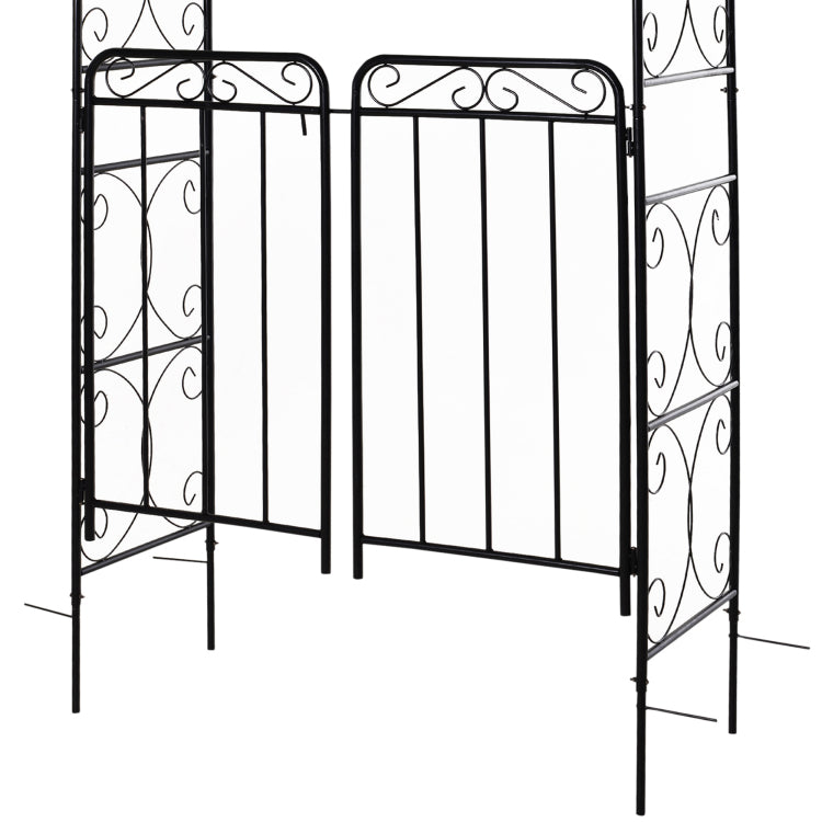 Outsunny 84" Garden Arch Arbor With Gate, Metal Arch Trellis, Garden Archway For Climbing Vines, Wedding Ceremony Decoration, Flourishes & Arrow Tips, Black