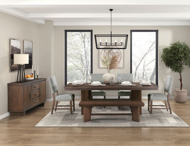 Walnut Finish Wood Side Chairs Set Of 2, Gray Textured Fabric Upholstered Seat And Back Modern Dining Furniture