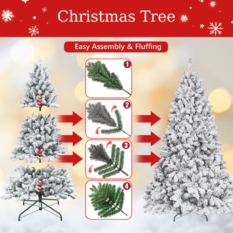 4Ft Flocked Christmas Tree With Pine Cones Snowy Pvc Artificial Holiday Tree, 366 Branch Tips, 21 Natural Pinecones, Sturdy Metal Stand, Full Shape For Seasonal Decoration