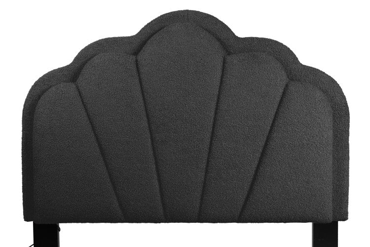 Luxurious Style Twin Size Bed Charcoal Wool Fabric Floral Design Headboard W Led Fully Upholstered Platform Bedroom Furniture