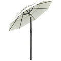 Outsunny 9Ft 3 Tiers Patio Umbrella Outdoor Market Umbrella With Crank, Push Button Tilt For Deck, Backyard And Lawn, Beige
