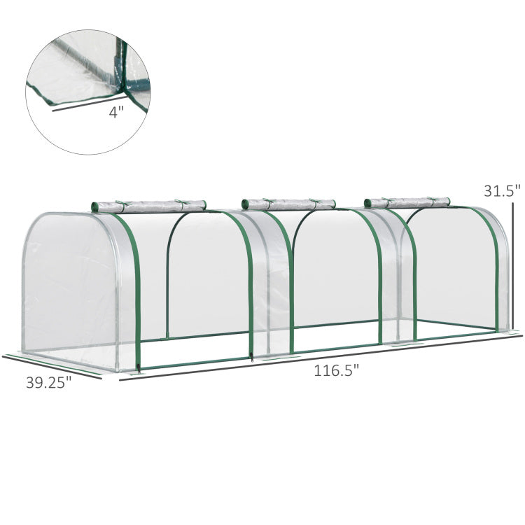 Outsunny 10' X 3' X 2.5' Mini Greenhouse, Portable Tunnel Green House With Roll Up Zippered Doors, Uv Waterproof Cover, Steel Frame, Clear