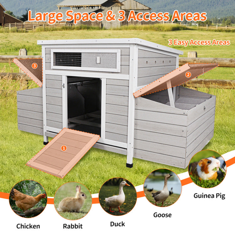 Large Wooden Chicken Coop Outdoor Hen House Poultry Cage For Outdoor With 2 Sides Nesting Boxes