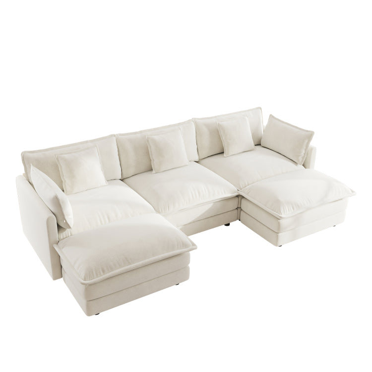 U Shaped Sectional Sofa W Reversible Footrest, 5 Seater Convertible Corner Couch With 2 Ottomans ,Modern Minimalist Soft Sofa & Couch For Living Room , White