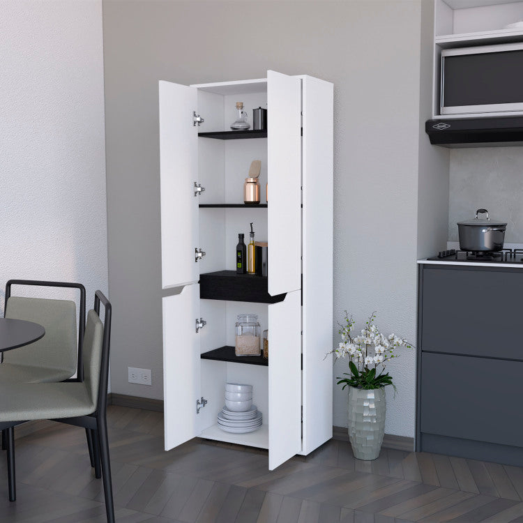 Keyser Multistorage Kitchen Pantry With 5 Shelves And 4 Doors, White Black