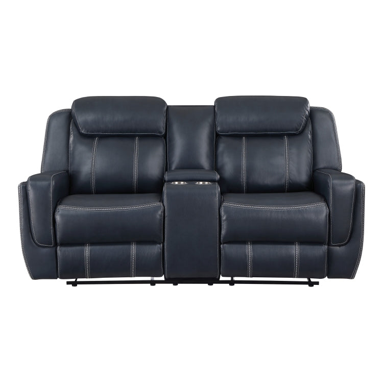 Modern Living Room Furniture 2Pc Reclining Sofa Set Blue Faux Leather Upholstery Reclining Sofa Loveseat With Cup Holders, Power Outlets, Usb Ports