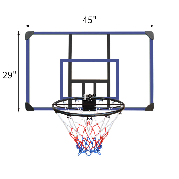 Wall Mounted Basketball Hoop, 45 X 29 Inches Shatterproof Back, Folding Hoop, Durable Hoop And All Weather Mesh For Indoor And Outdoor Use