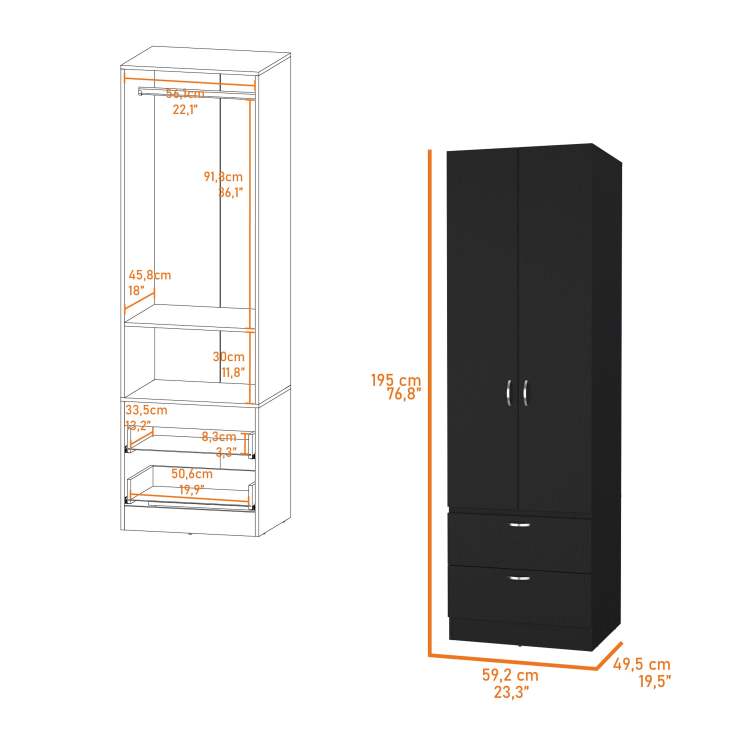 Wenge 2 Door 2 Drawer Wardrobe