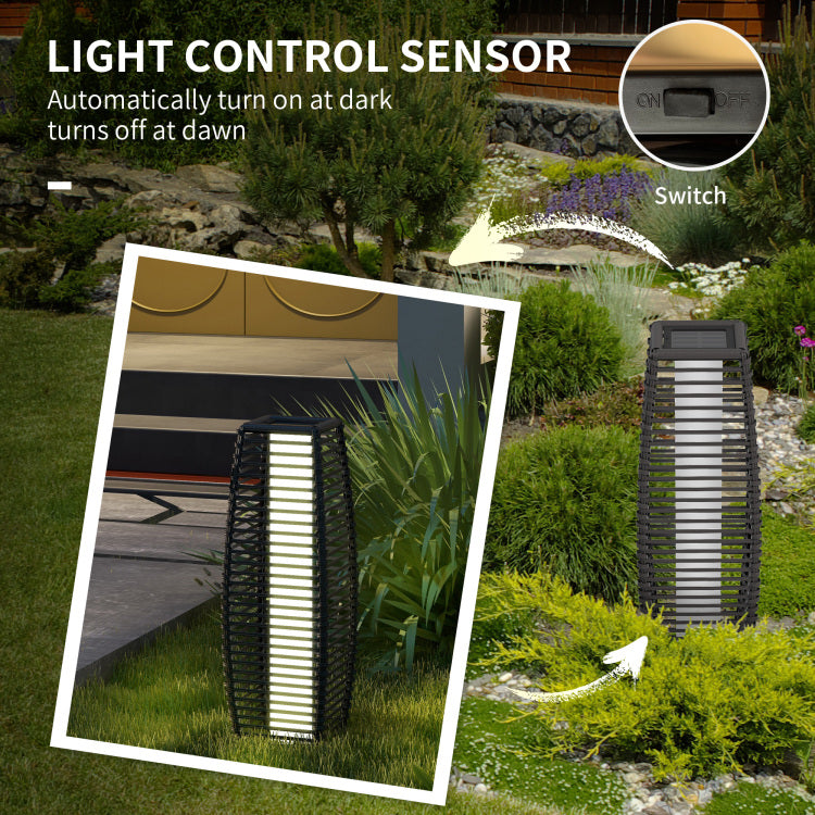 Outsunny Solar Floor Lamp, Outdoor Rattan Garden Lantern Pathway Light & Decorative Driveway Lighting With Auto On Off Led Lights For Porch, Yard, Lawn, Courtyard, Deck, Gray