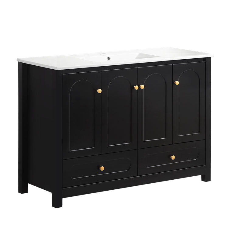 A 48 Inch Wide Black Bathroom Vanity With Large Storage Space A Cabinet Featuring 4 Soft Close Doors And 2 Drawers Excluding The Ceramic Basin
