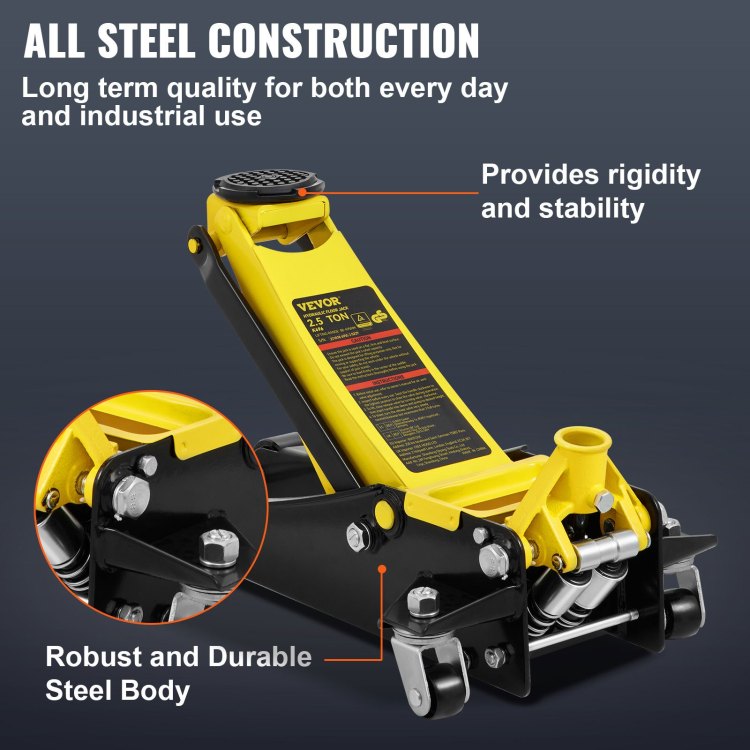 Low Profile Floor Jack 2.5 Ton Heavy Duty Steel Dual Piston Rapid Pump
