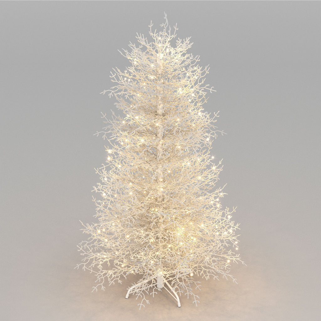 6Ft Pre Lit Aspen Fir Artificial Christmas Tree, Hinged Xmas Tree 623 Snow Flocked Branch Tips, 420 Warm White Led Lights, Holiday Coral Christmas Tree For Home Party