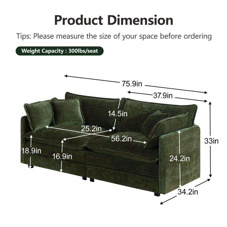 2 Piece Living Room Set , 2 Pieces Upholstered Loveseat And Couch For Home Office Lounge, Sofa Set Of 2, 2 Piece 2 2 Seat Couch Set For Living Room ,Green Chenille