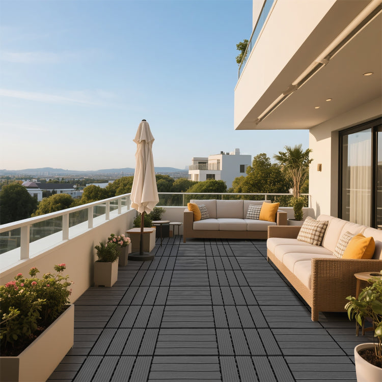 Plastic Interlocking Decking Tiles, 44 Packs Of Terrace Decking Tiles, 12 Inches X 12 Inches Waterproof For All Weather Use, Backyard Pool Decking Tiles, Dark Gray