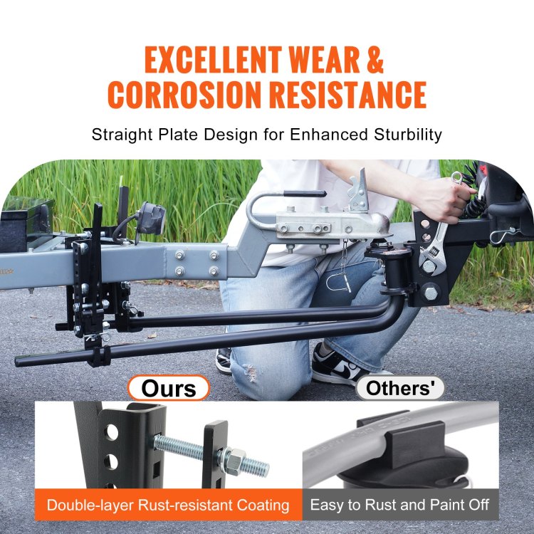 Weight Distribution Hitch, 1,500 Lbs Weight Distributing Hitches Kit With Sway Control For Trailer, 2 In Solid Steel Shank, 2 5 16 In Alloy Steel Ball, Powder Coated Load Leveling Hitch, Black