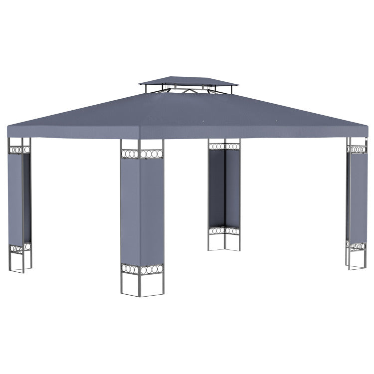 Outsunny 10' X 13' Patio Gazebo, Double Roof Outdoor Gazebo Canopy Shelter With Screen Decorate Corner Frame, For Garden, Lawn, Backyard And Deck, Gray