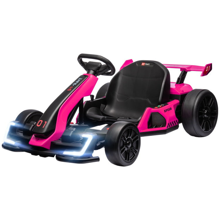 Aosom 24V 7.5 Mph Electric Go Kart With Adjustable Seat, Drifting Car Battery Powered Ride On Toy Outdoor With Slow Start, Button Start, Music, Honking Horn, Lights, For 6 12 Years Old, Pink
