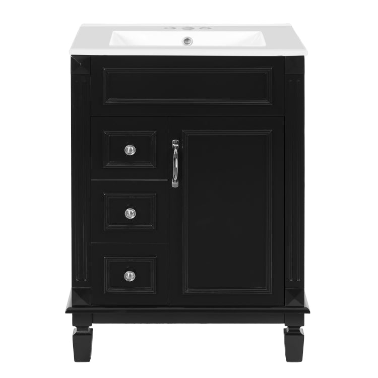 24" Bathroom Vanity With Ceramic Sink, Small Bathroom Sink Cabinet, Modern Cabinet With 2 Drawers And Adjustable Shelf