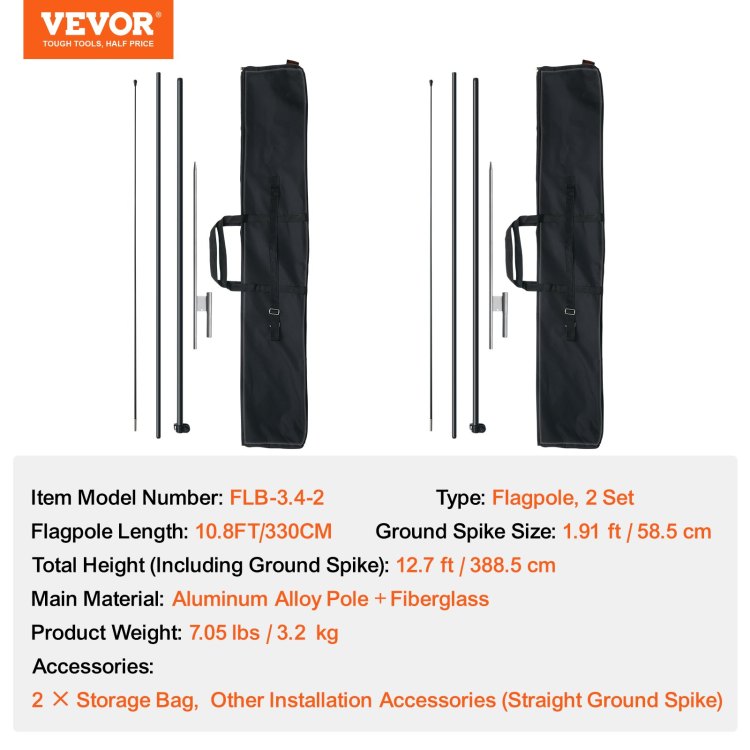 Feather Flag Pole Kit 2 Packs Swooper Flag Pole 12.7 Ft With Ground Stakes