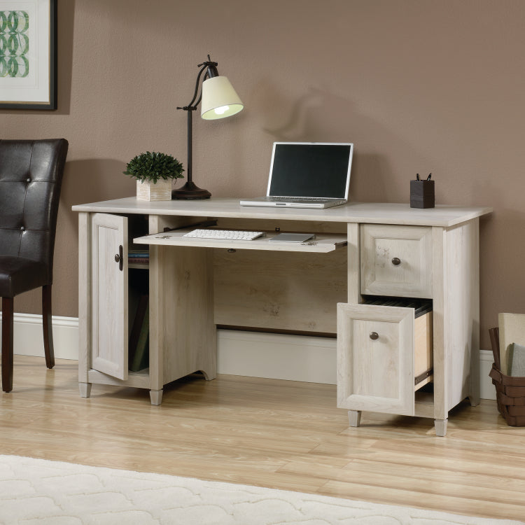 Coastal Computer Desk With Slide Out Keyboard Tray, Gray Finish