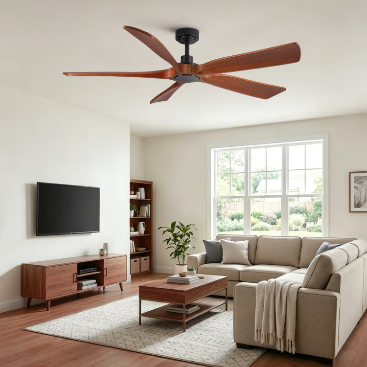60" Modern Farmhouse Vintage Mahogany Solid Wood With Light And Remote Control, Noiseless, 6 Speeds Reversible, Quiet Dc S For Indoor Or Covered Outdoor Use, Etl Listed