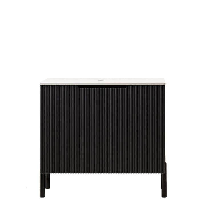 30" Turio Freestanding Carrara White Sintered Stone Countertop And Black Plywood Cabinet With Two Doors, No Basin, No Faucet And Sink Cover