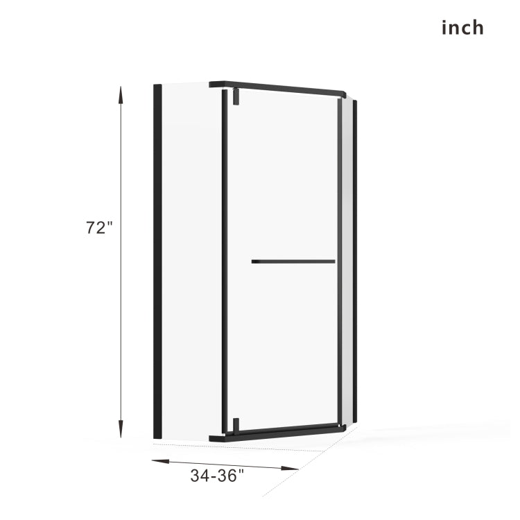 Goodyo Neo Angle Frameless Shower Door 36 In. D X 36 In. W X 72 In. H Corner Shower Enclosure With White Acrylic Shower Base Combo, Pivot Shower Door In Matte Black Finish