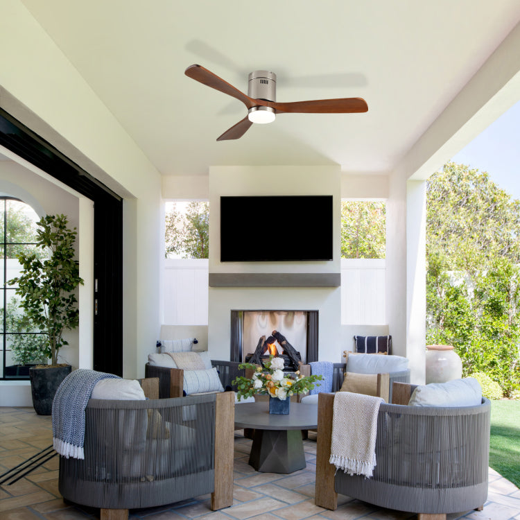 52 Inch With Light, 3 Light Walnut Solid Wood Blades,Remote Control,6 Speed Reversible Dc Motor For Bed Room,Dining Room,Living Room