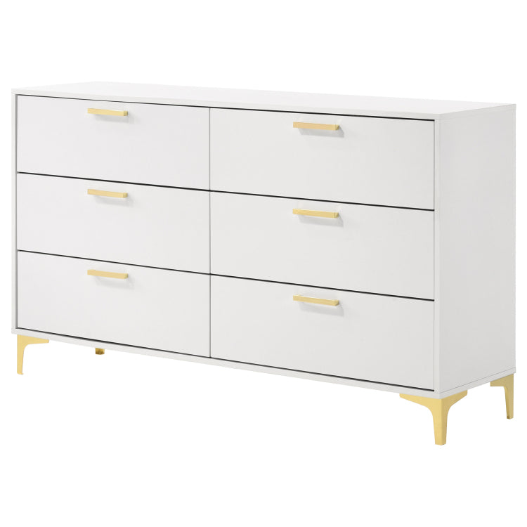 Karena White Rectangular 6 Drawer Dresser